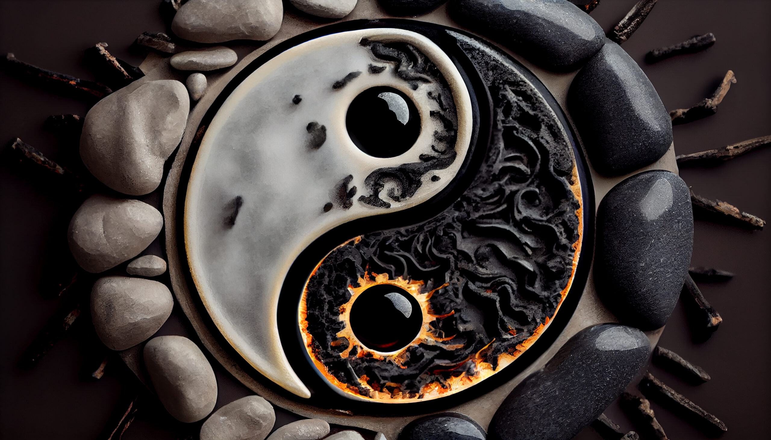 Buddhist balance with symbol on ancient stone pebble ,generative artificial intelligence